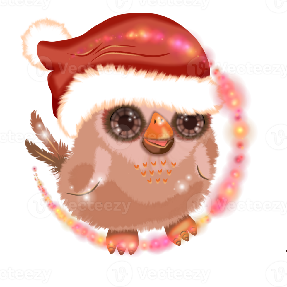 Sparrow in santa hat. Hand drawn png