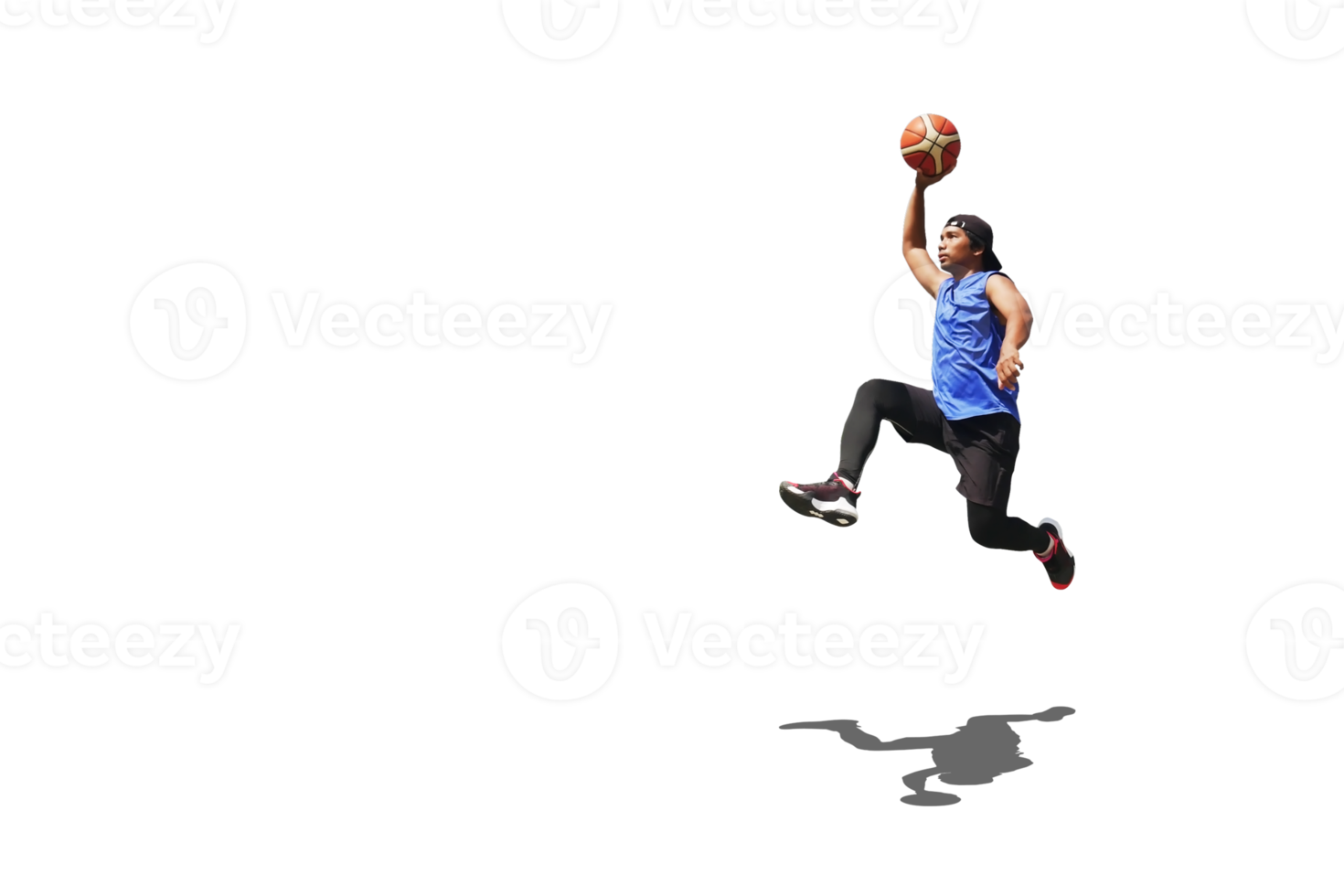 Asian basketball player doing dunk jumping to score with clipping path png