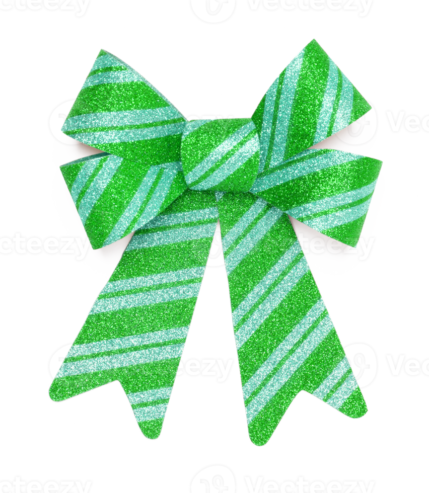 Transparent PNG Beautiful Bow with Green and Teal Stripes.