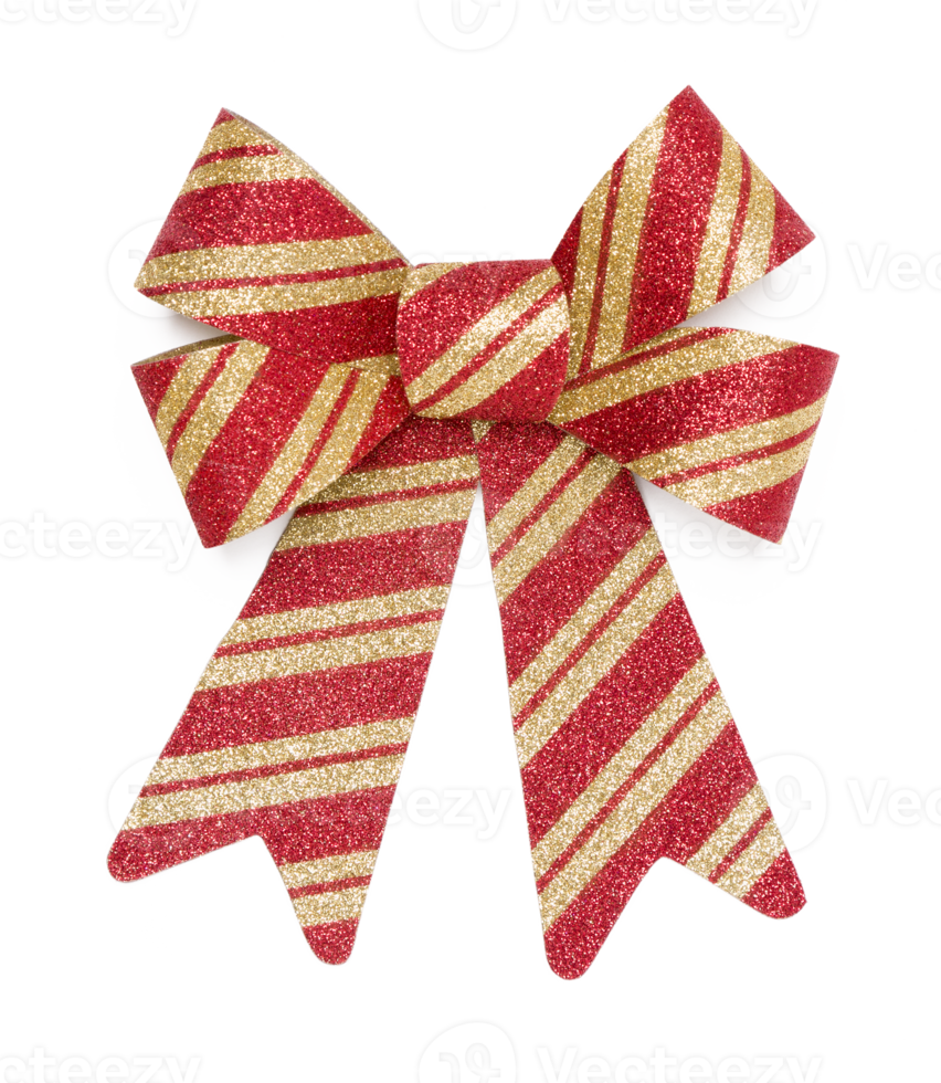 Transparent PNG Beautiful Bow with Glitter and Red and Gold Stripes.