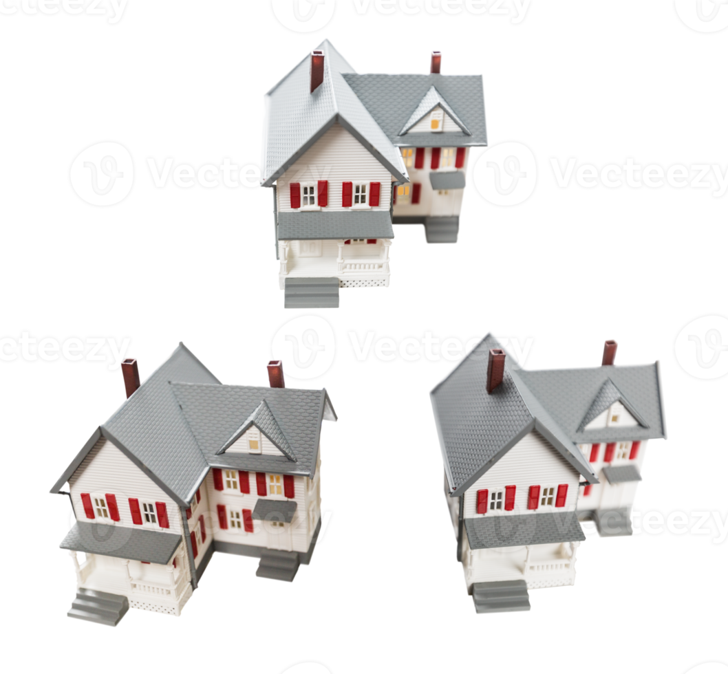 Transparent PNG Set of Various Angles of Miniature Model Houses.