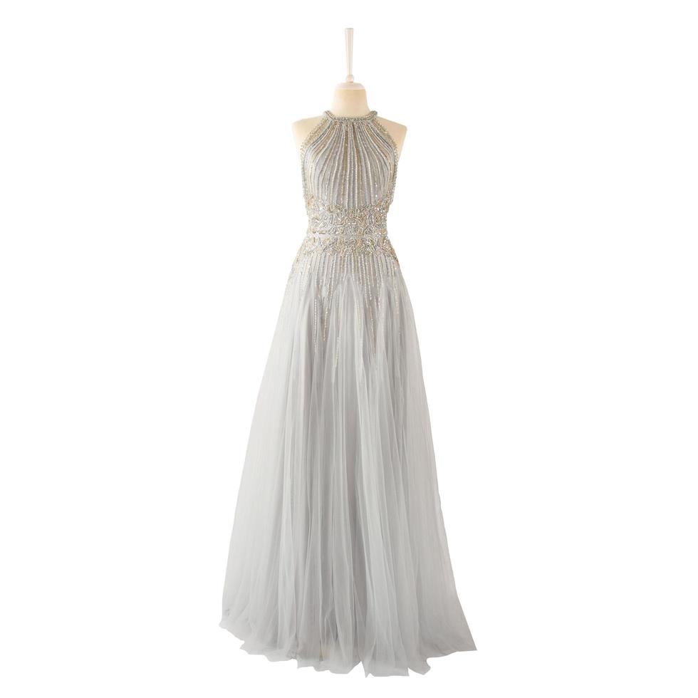 the evening dress is isolated on a white background photo