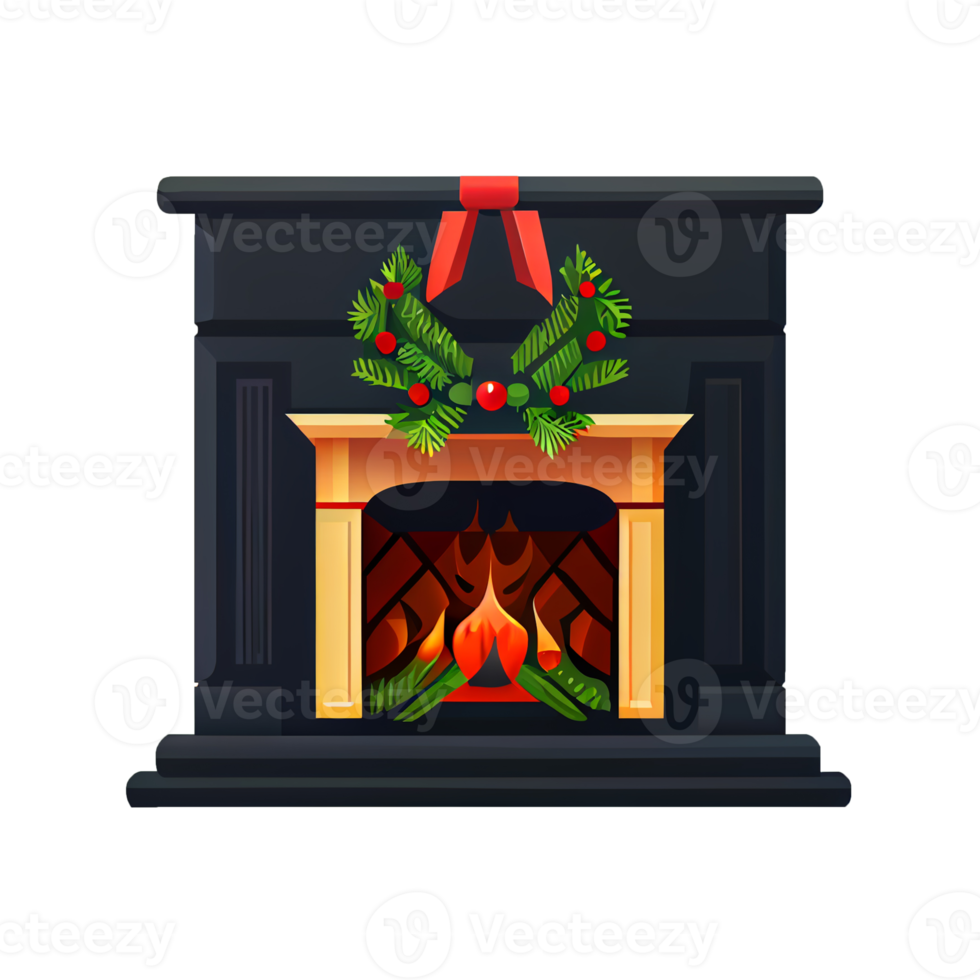 Classic Christmas Fireplace. Happy new year decoration. Merry Christmas holiday. png