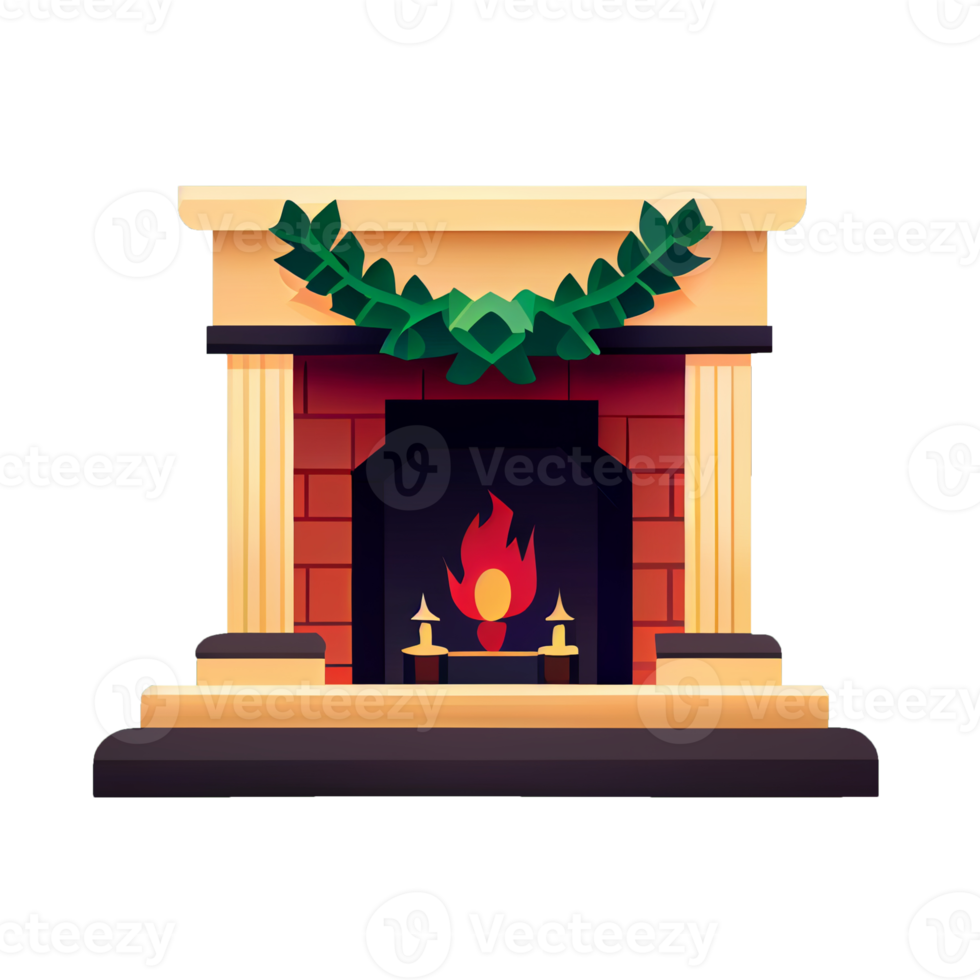 Classic Christmas Fireplace. Happy new year decoration. Merry Christmas holiday. png