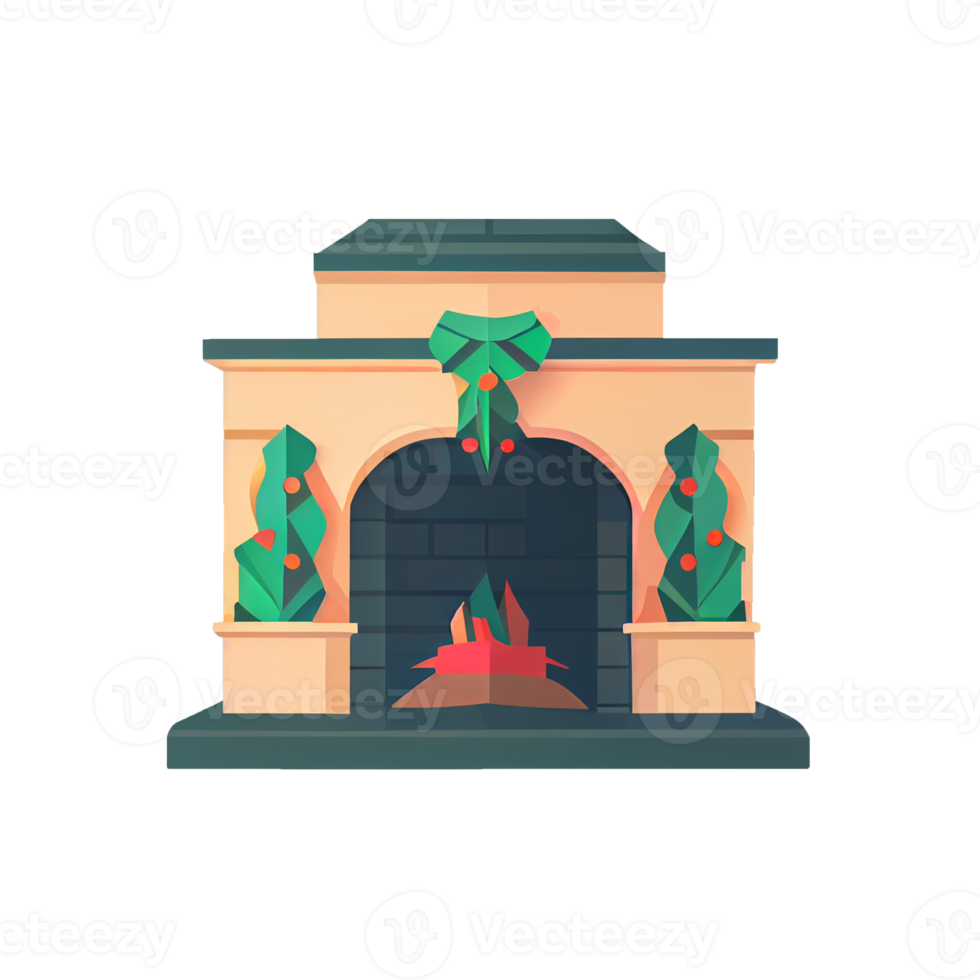 Classic Christmas Fireplace. Happy new year decoration. Merry Christmas holiday. png