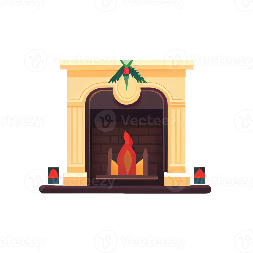 Classic Christmas Fireplace. Happy new year decoration. Merry Christmas holiday. png