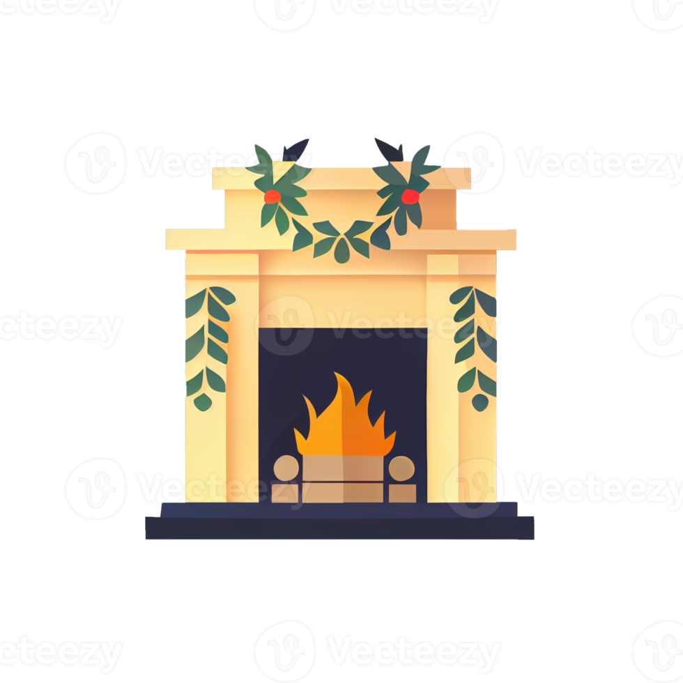 Classic Christmas Fireplace. Happy new year decoration. Merry Christmas holiday. png