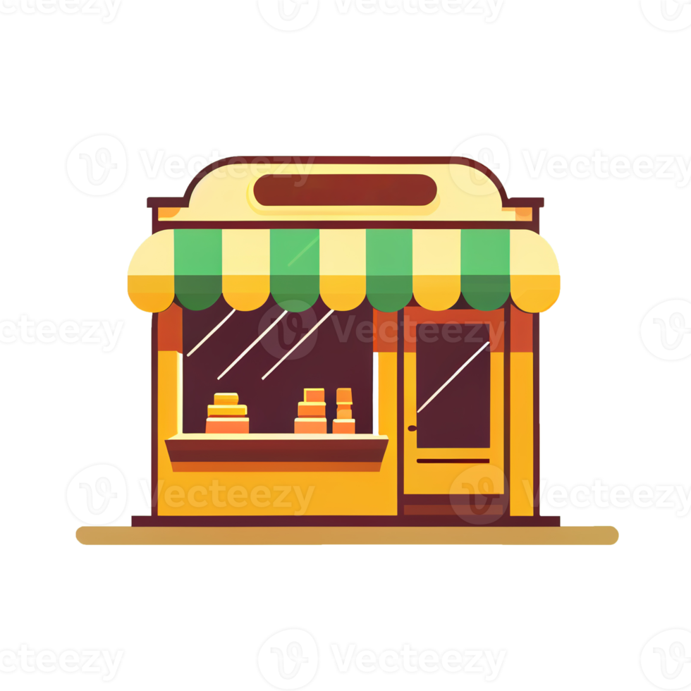 Flat cartoon style shop facade front view. Modern flat storefront or supermarket design. png