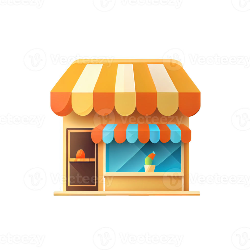 Flat cartoon style shop facade front view. Modern flat storefront or supermarket design. png