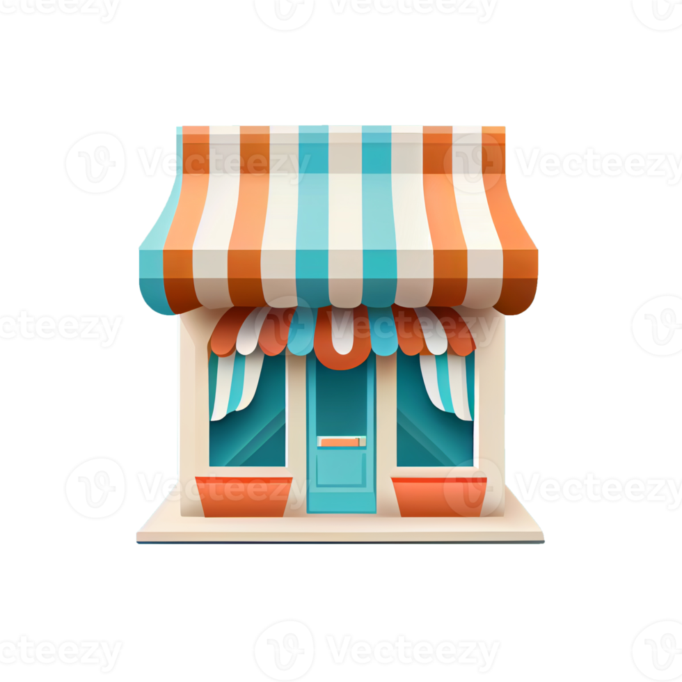 Flat cartoon style shop facade front view. Modern flat storefront or supermarket design. png