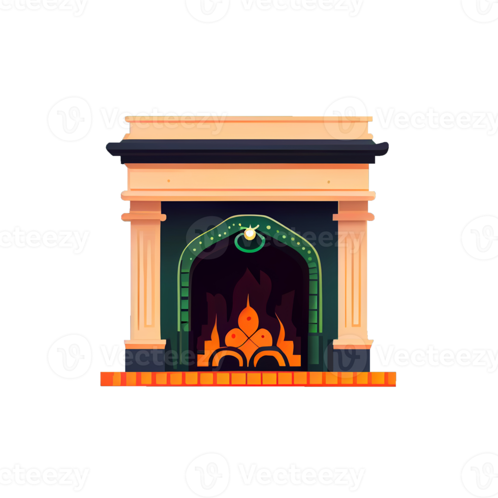 Classic Christmas Fireplace. Happy new year decoration. Merry Christmas holiday. png