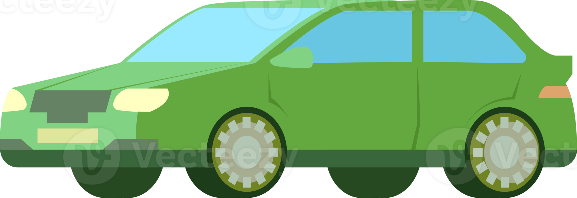 Colorful car illustration. Flat style automobile. Profile projection, side view. PNG with transparent background.