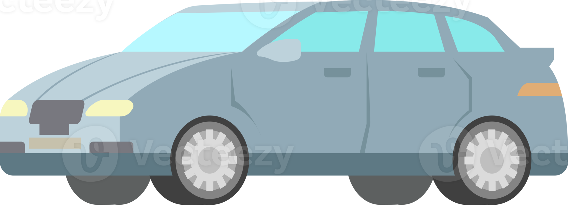 Colorful car illustration. Flat style automobile. Profile projection, side view. PNG with transparent background.