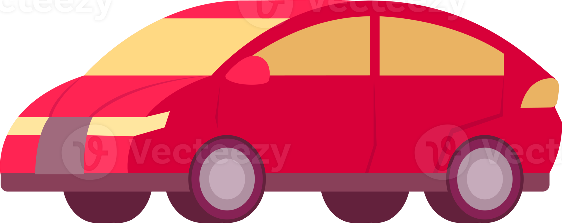 Colorful car illustration. Flat style automobile. Profile projection, side view. PNG with transparent background.