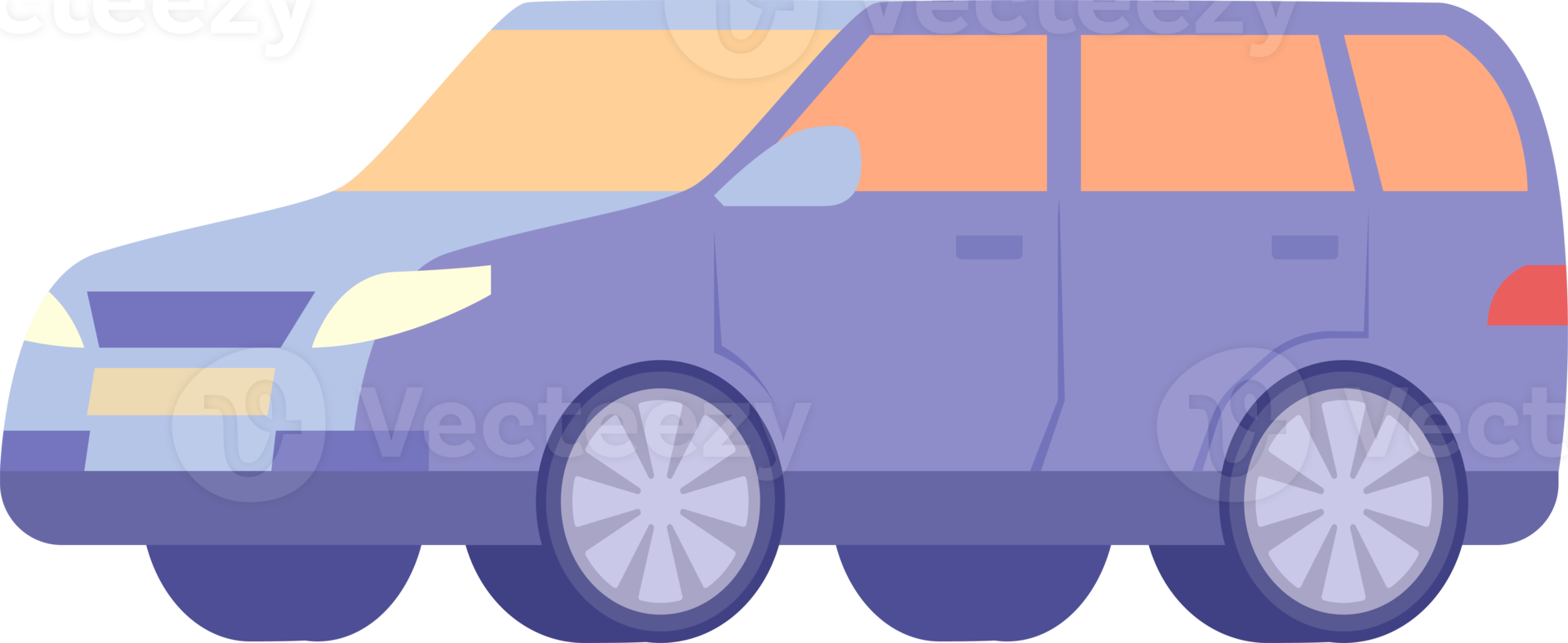 Colorful car illustration. Flat style automobile. Profile projection, side view. PNG with transparent background.