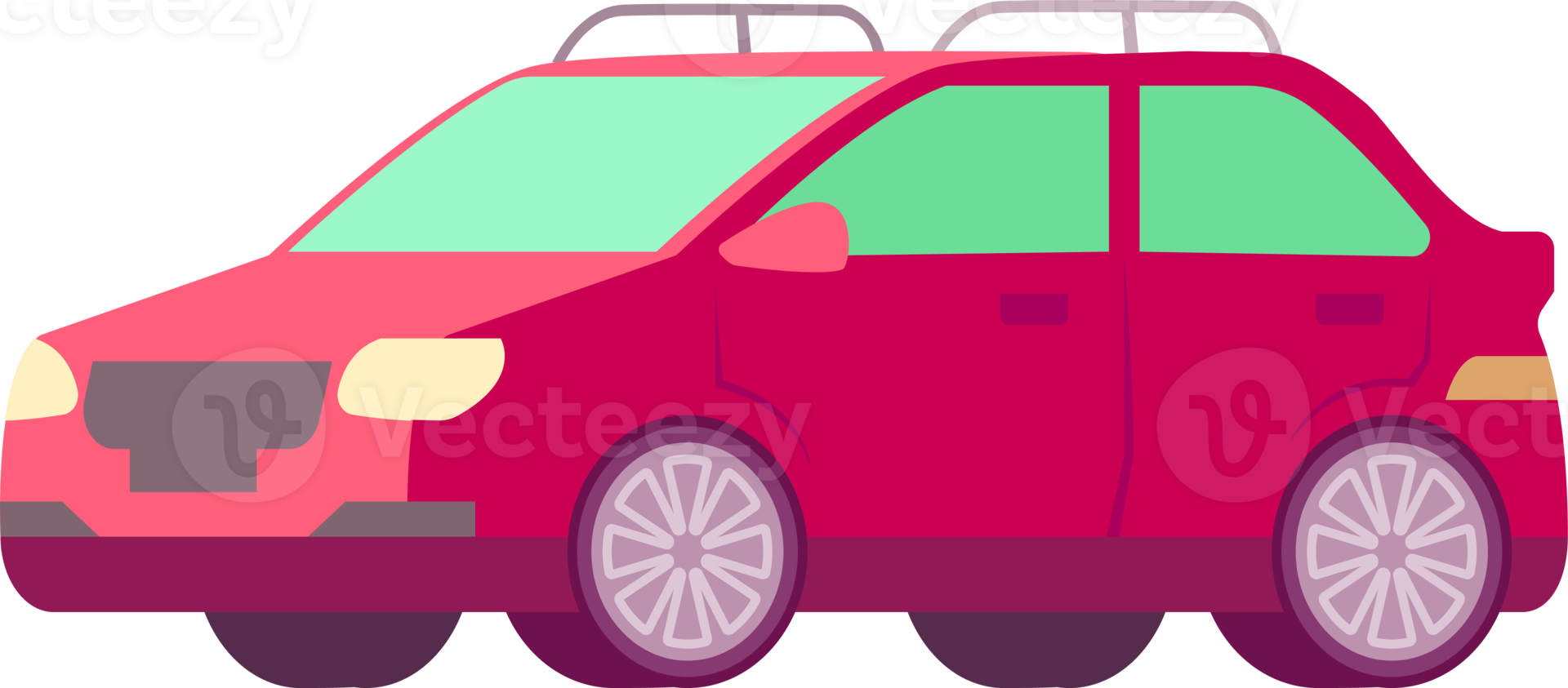 Colorful car illustration. Flat style automobile. Profile projection, side view. PNG with transparent background.