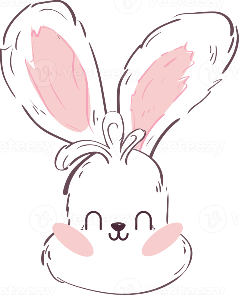 Rabbits Set. Outline Bunnies Faces. Simple cute silhouette faces of hares png