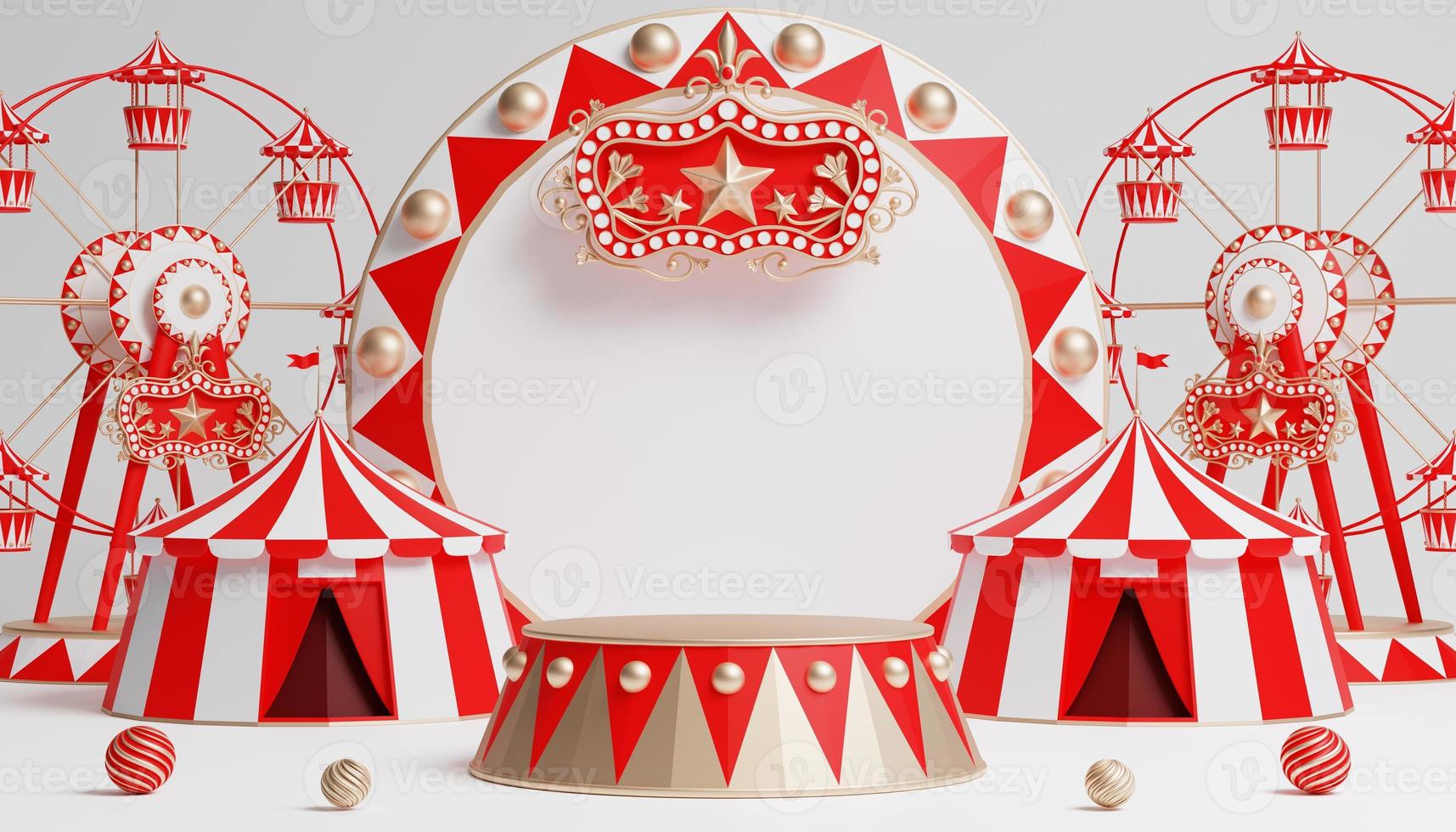 3d Carnival podium with many rides and shops circus tent 3d illustration photo
