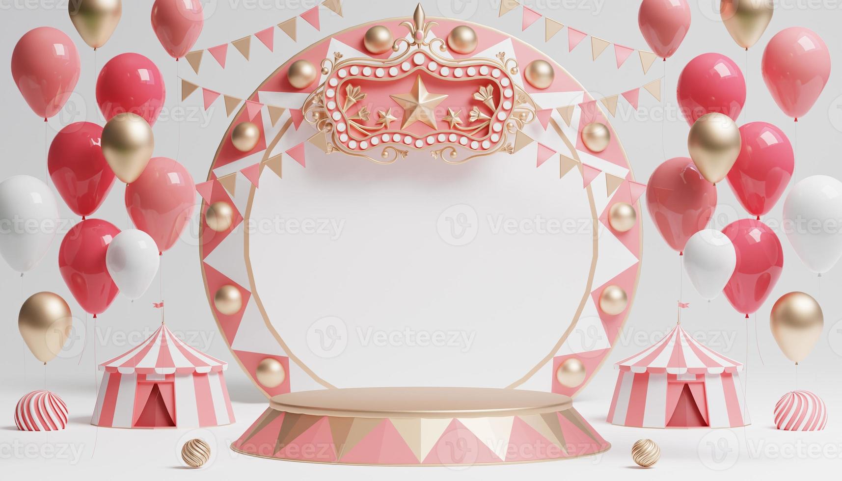 3d Carnival podium with many rides and shops circus tent 3d illustration photo