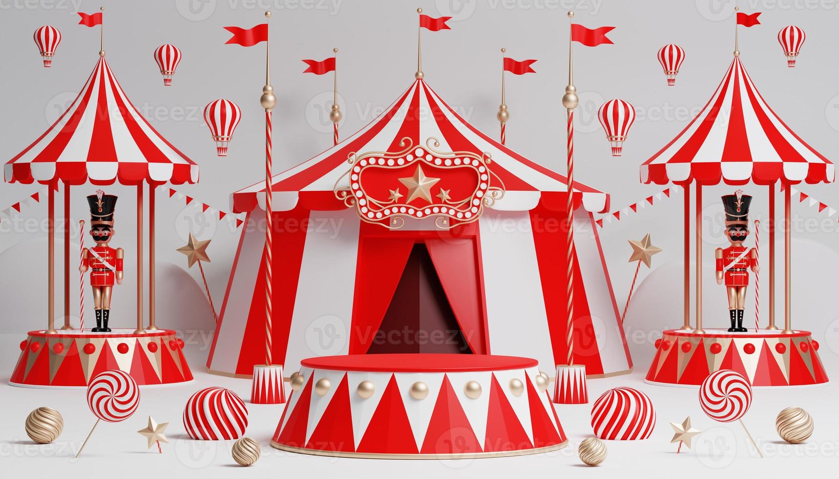 3d Carnival podium with many rides and shops circus tent 3d illustration photo