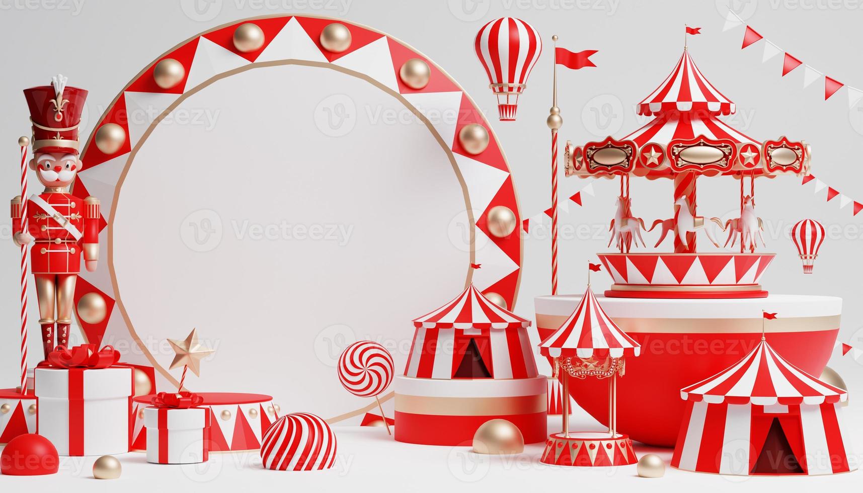 3d Carnival podium with many rides and shops circus tent 3d illustration photo