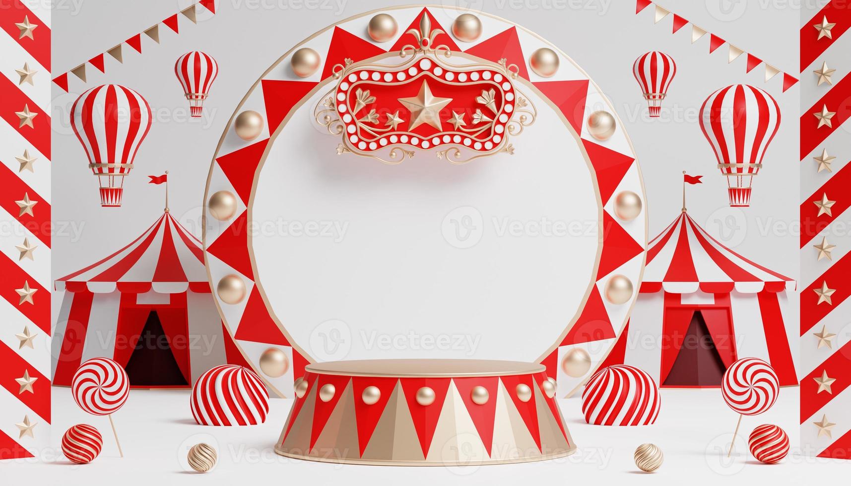 3d Carnival podium with many rides and shops circus tent 3d illustration photo