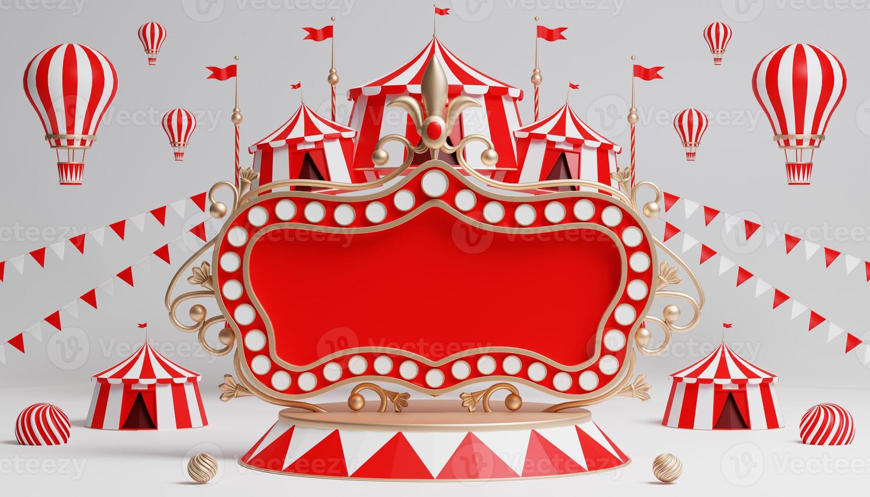 3d Carnival podium with many rides and shops circus tent 3d illustration photo