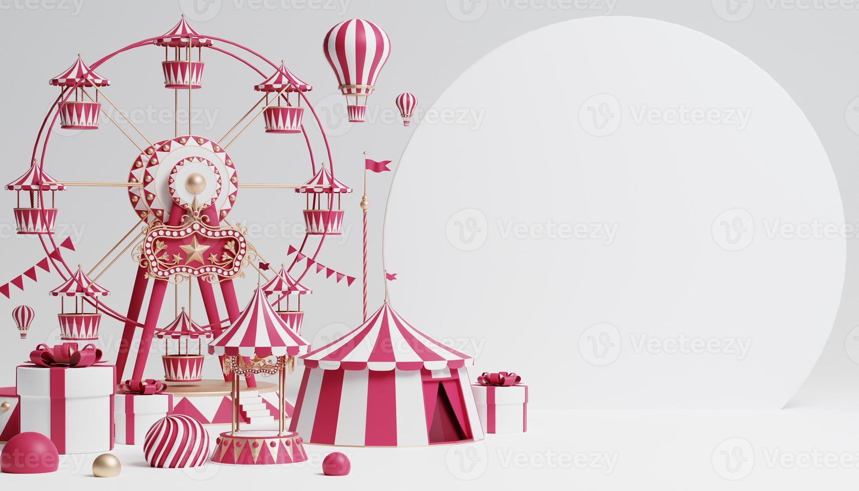 3d Carnival podium with many rides and shops circus tent 3d illustration photo