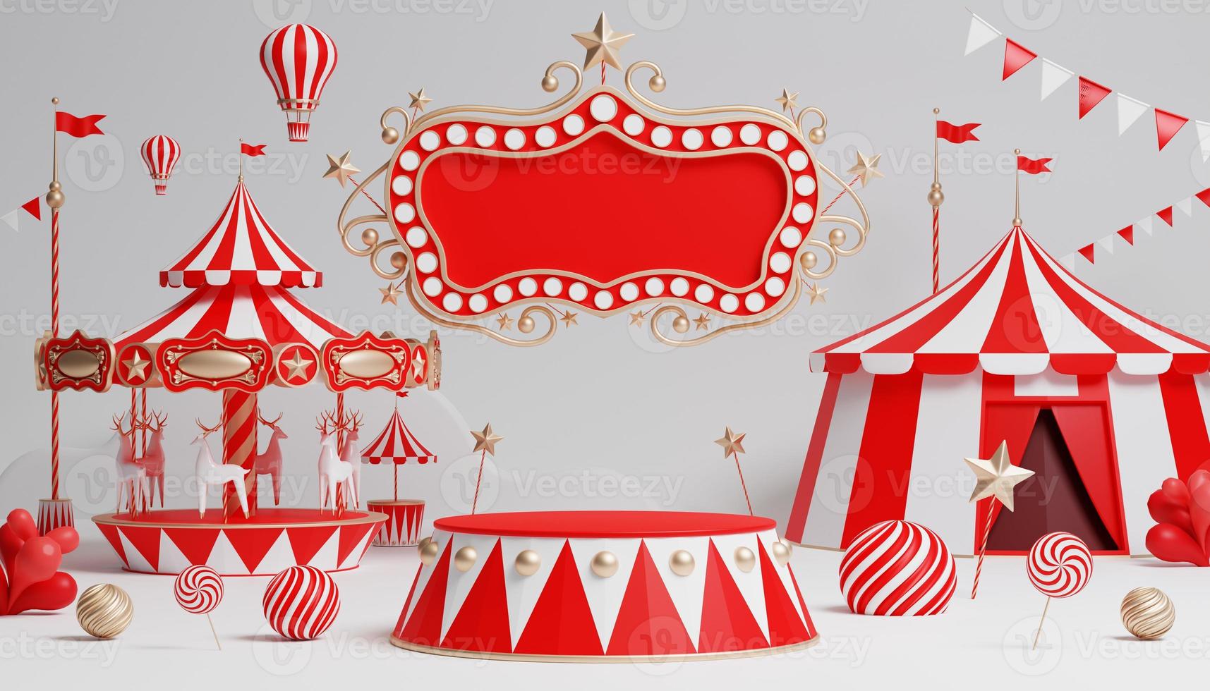 3d Carnival podium with many rides and shops circus tent 3d illustration photo