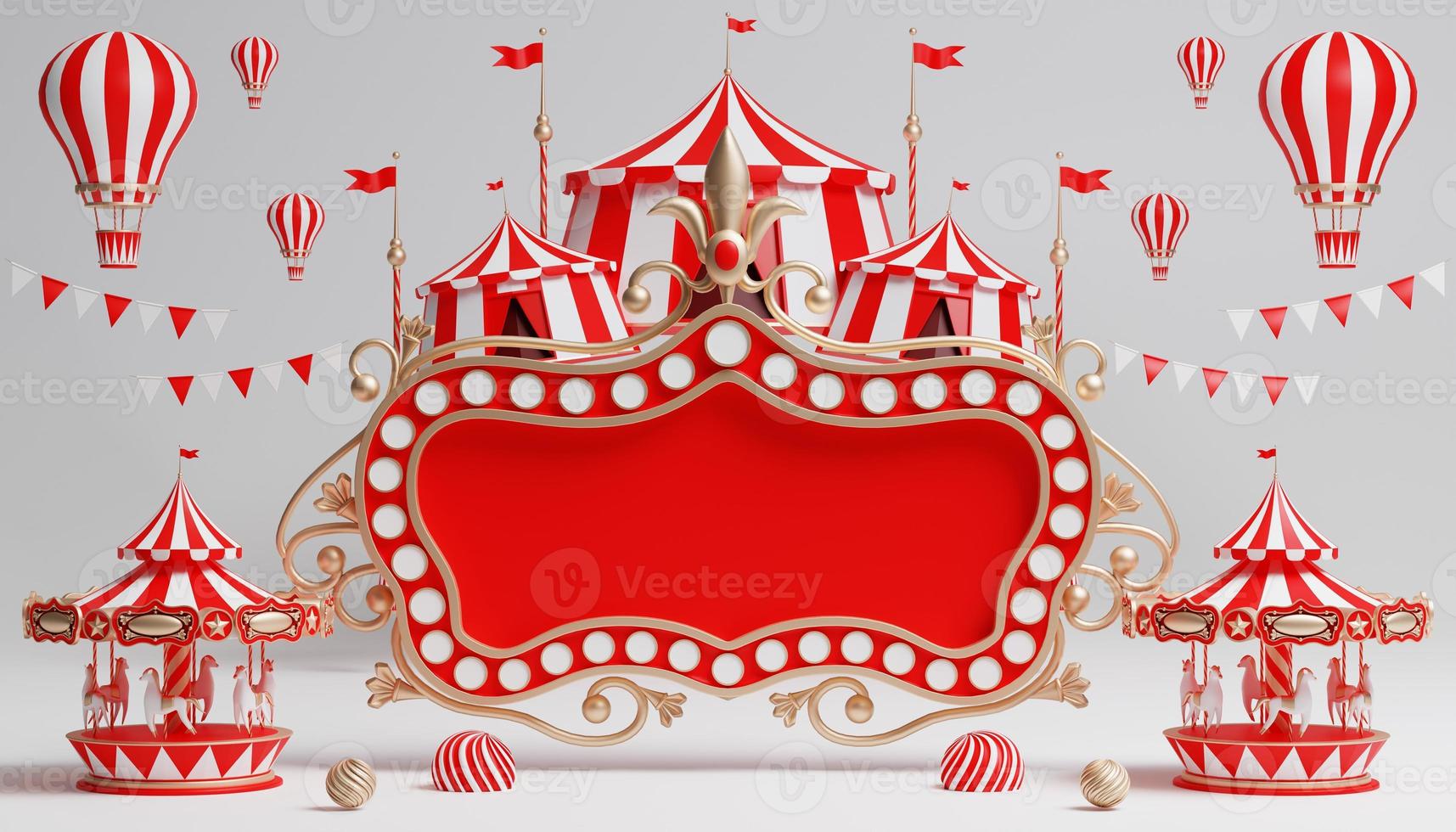 3d Carnival podium with many rides and shops circus tent 3d illustration photo