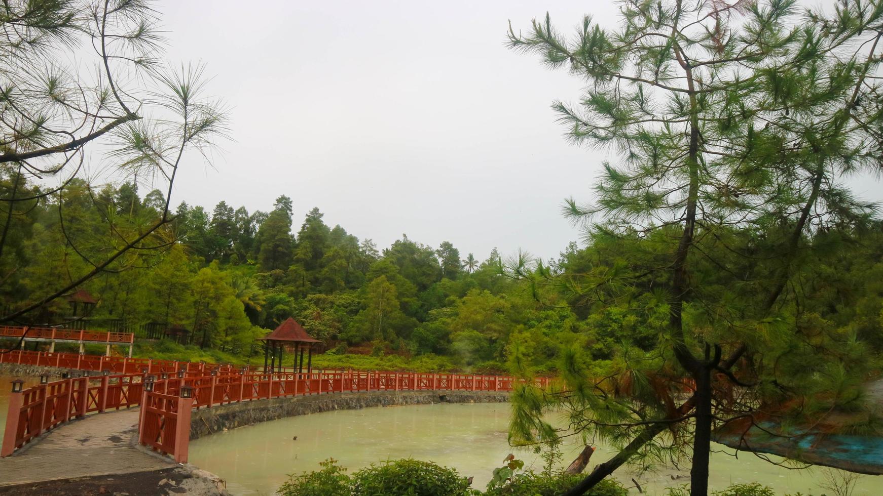 Hot spring lake with green trees photo