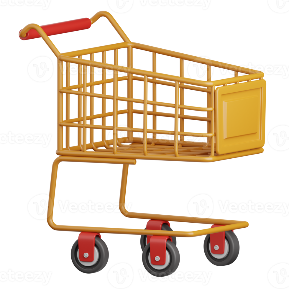 3d rendering shopping cart isolated useful for ecommerce, shopping and business online design png