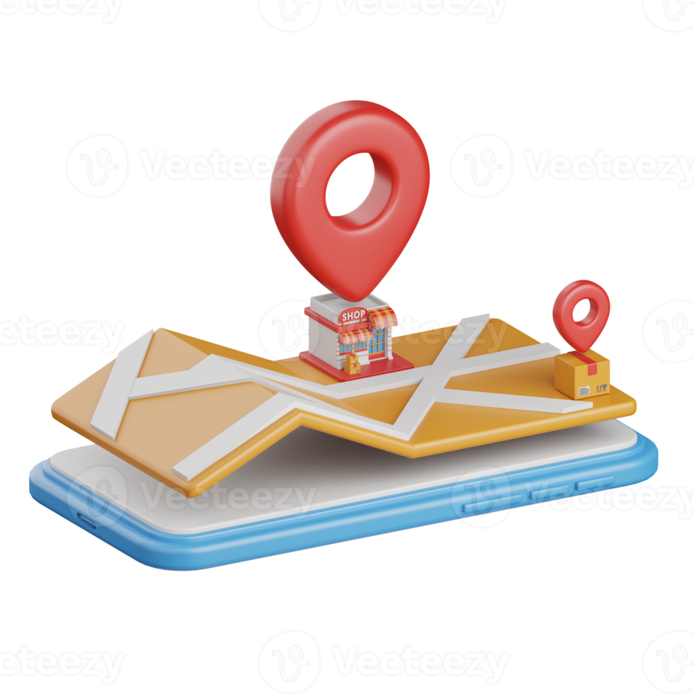 3d rendering map location isolated useful for ecommerce, shopping and business online design png