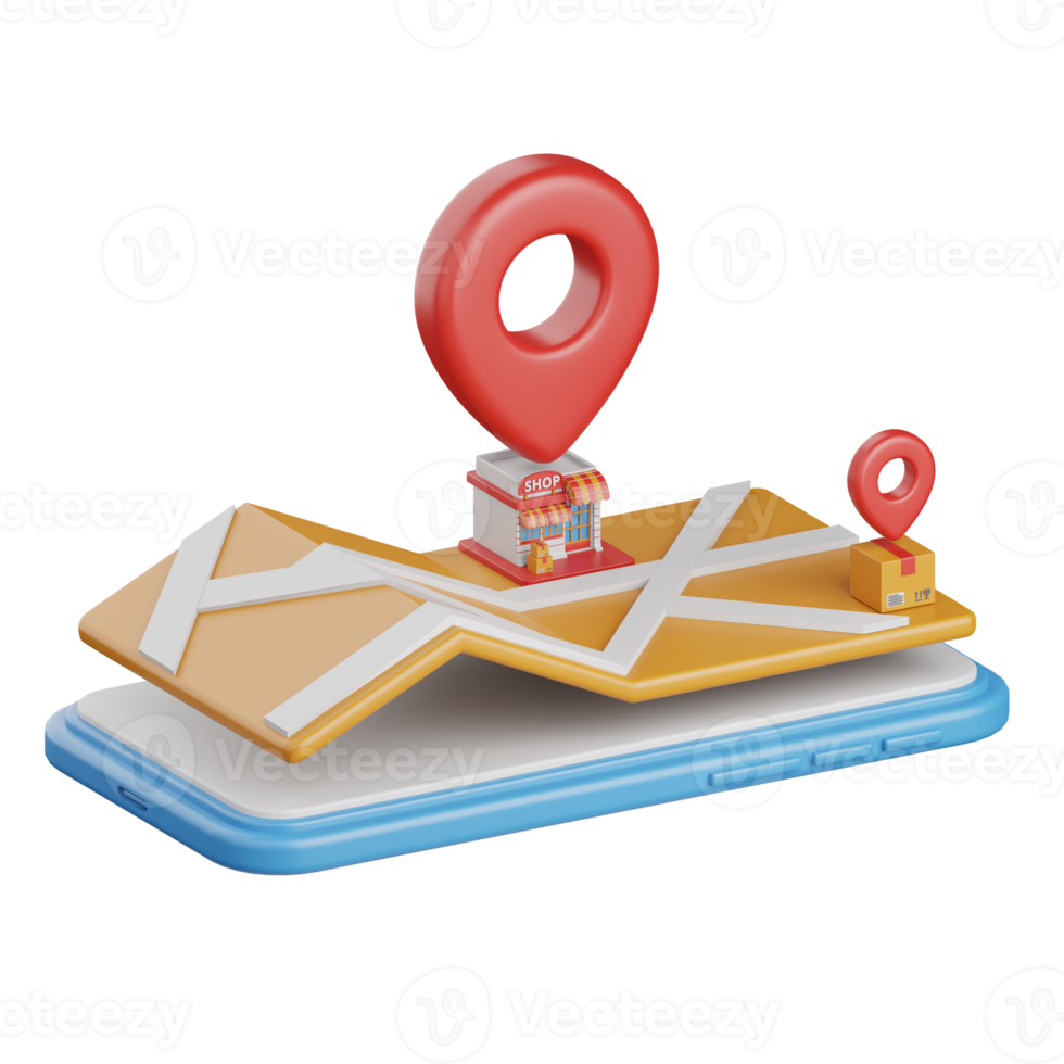 Ubicación del mapa de representación 3d aislada útil para el comercio electrónico, las compras y el diseño de negocios en línea png