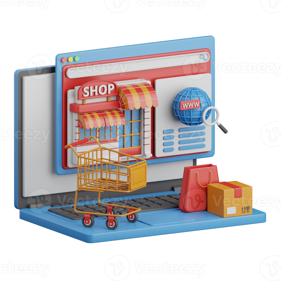 3d rendering website isolated useful for ecommerce, shopping and business online design illustration png