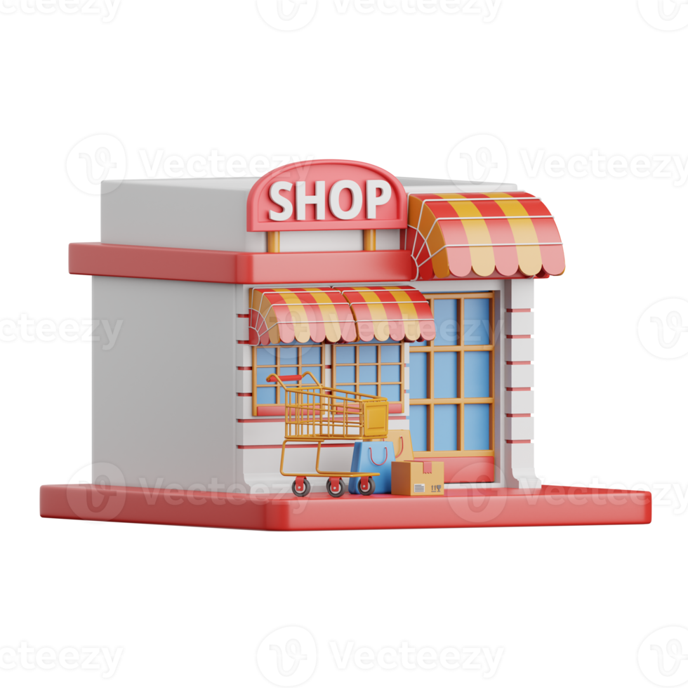 3D-Rendering-Shop isoliert nützlich für E-Commerce, Shopping und Business-Online-Design-Illustration png