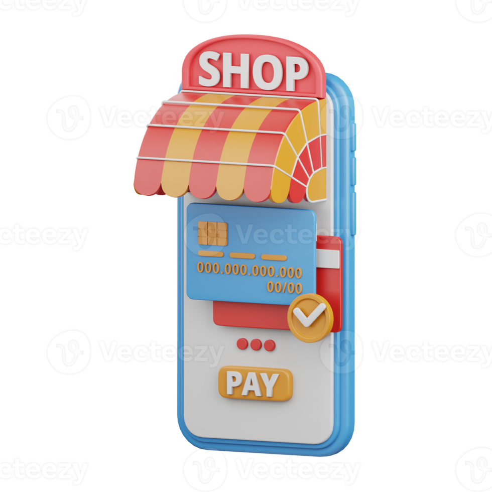 3d rendering mobile payment isolated useful for ecommerce, shopping and business online design png