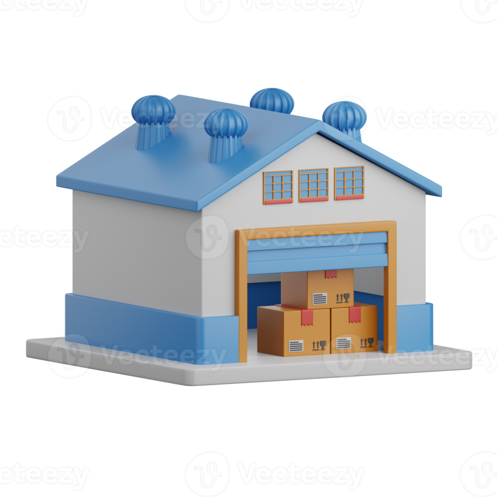 3d rendering warehouse isolated useful for ecommerce, shopping and