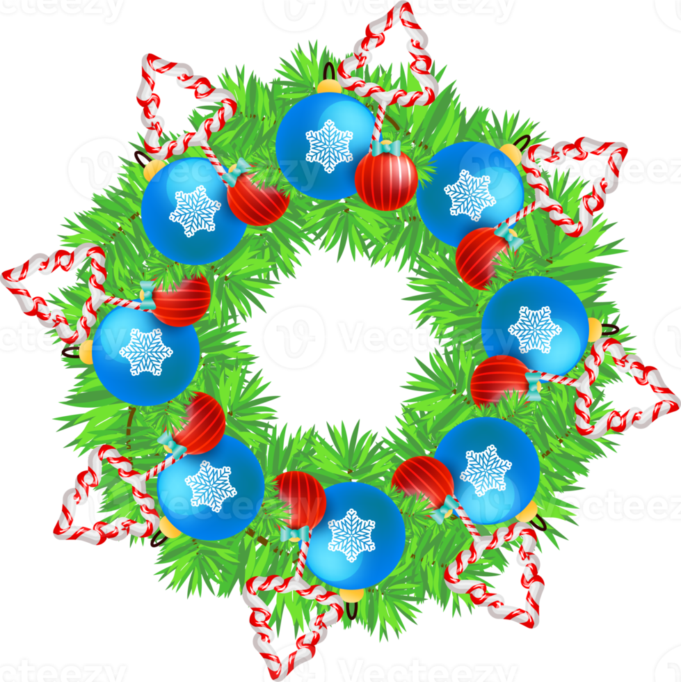 Winter christmas wreath. Circular frame with christmas tree png