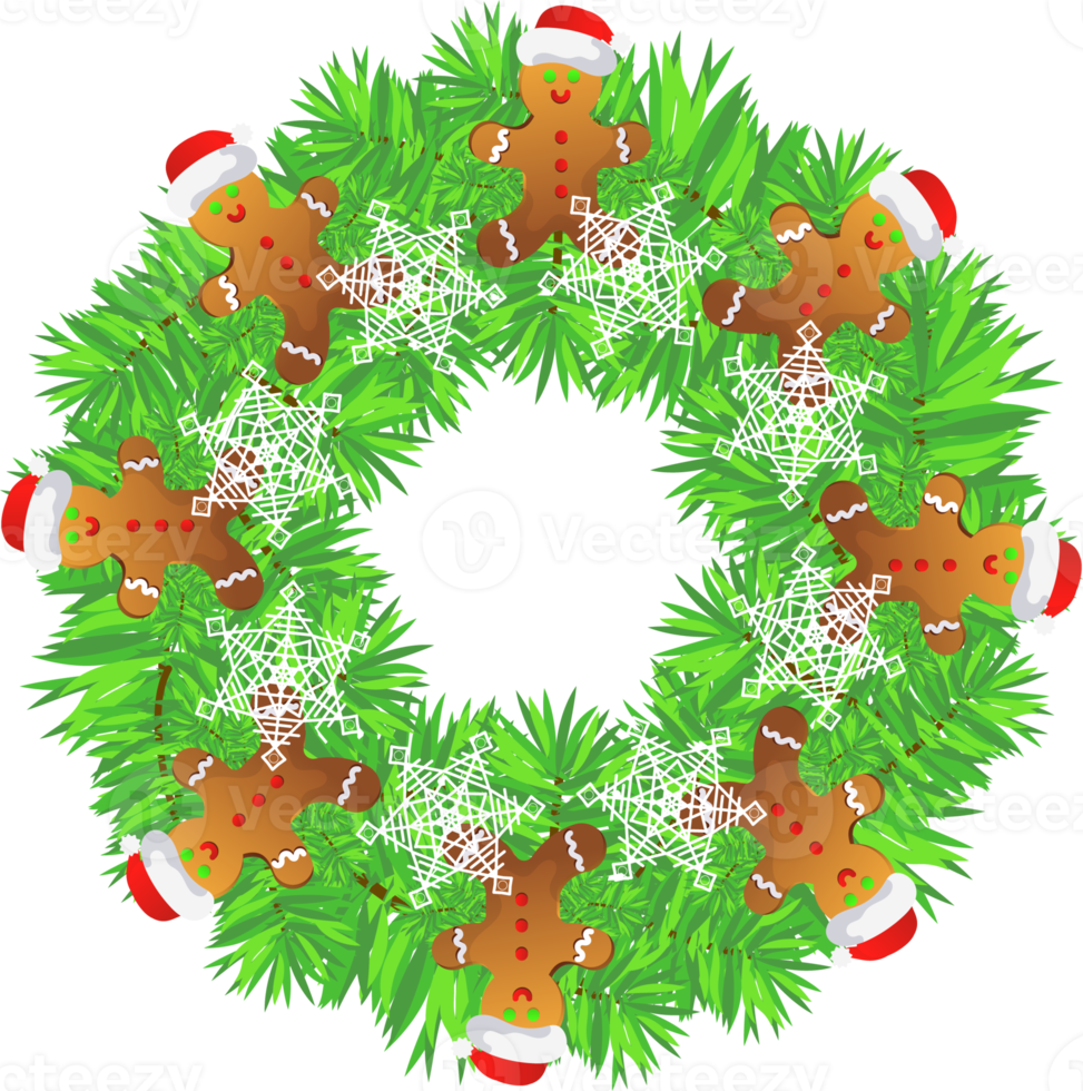 Winter christmas wreath. Circular frame with christmas tree png