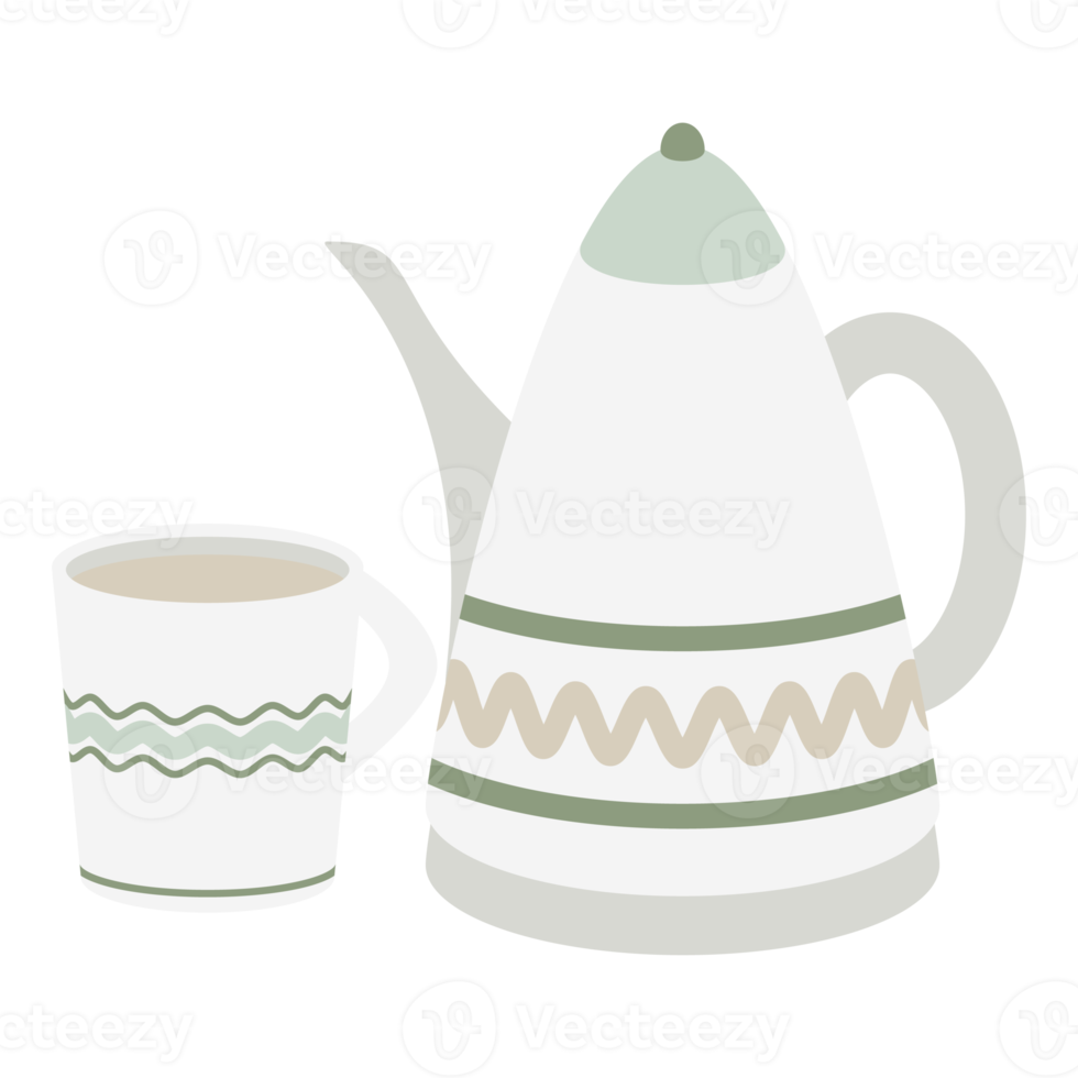 Hygge themed teapot and glasses element collection set png
