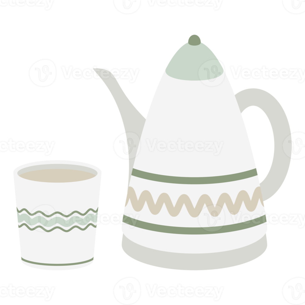 Hygge themed teapot and teacup set element collection set png