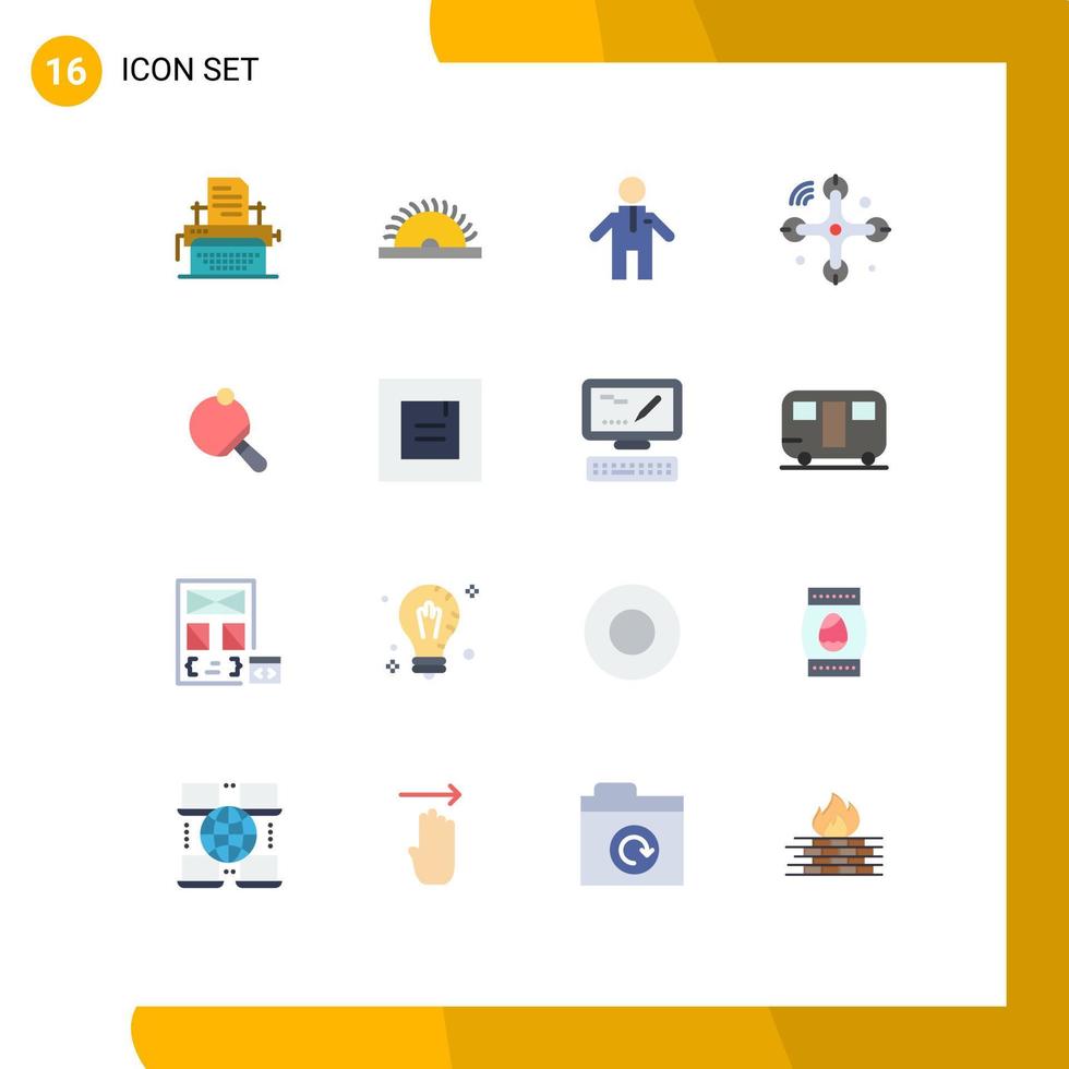 Universal Icon Symbols Group of 16 Modern Flat Colors of tennis racket man pong drone Editable Pack of Creative Vector Design Elements