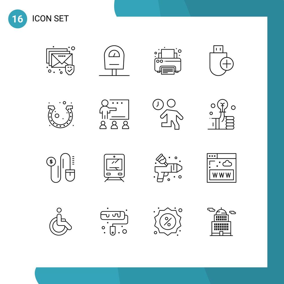 Pack of 16 Modern Outlines Signs and Symbols for Web Print Media such as fortune day printer stick devices Editable Vector Design Elements