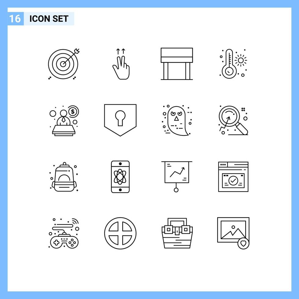 Outline Pack of 16 Universal Symbols of key consultant desk account temperature Editable Vector Design Elements