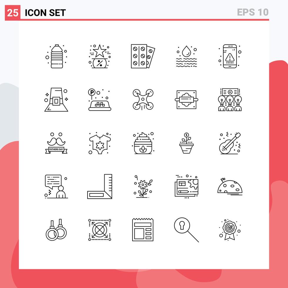 Group of 25 Modern Lines Set for app pollution star leak tablet Editable Vector Design Elements
