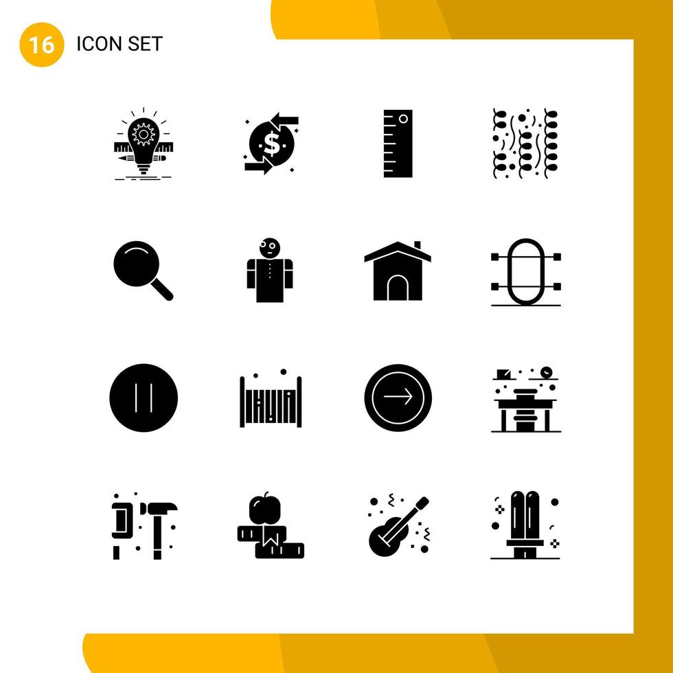 16 Universal Solid Glyph Signs Symbols of search fun investment party celebration Editable Vector Design Elements