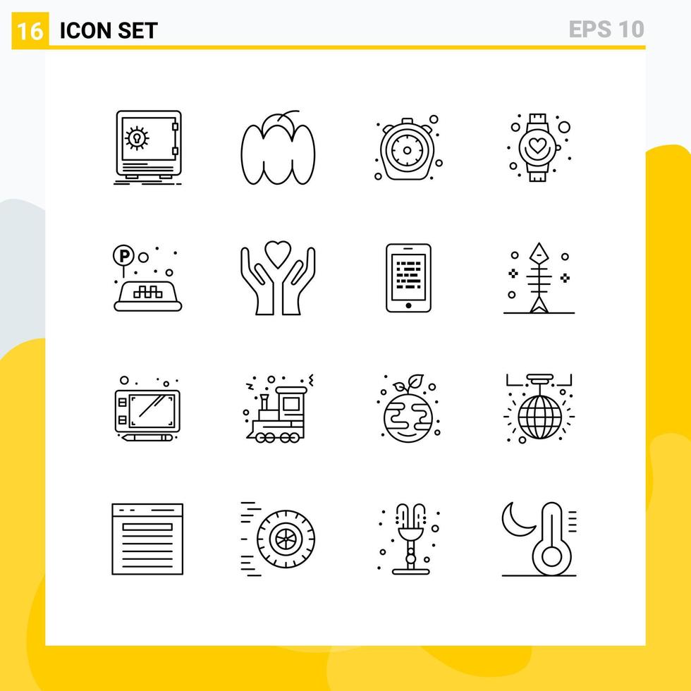 16 Outline concept for Websites Mobile and Apps watch hand vegetables beat time Editable Vector Design Elements