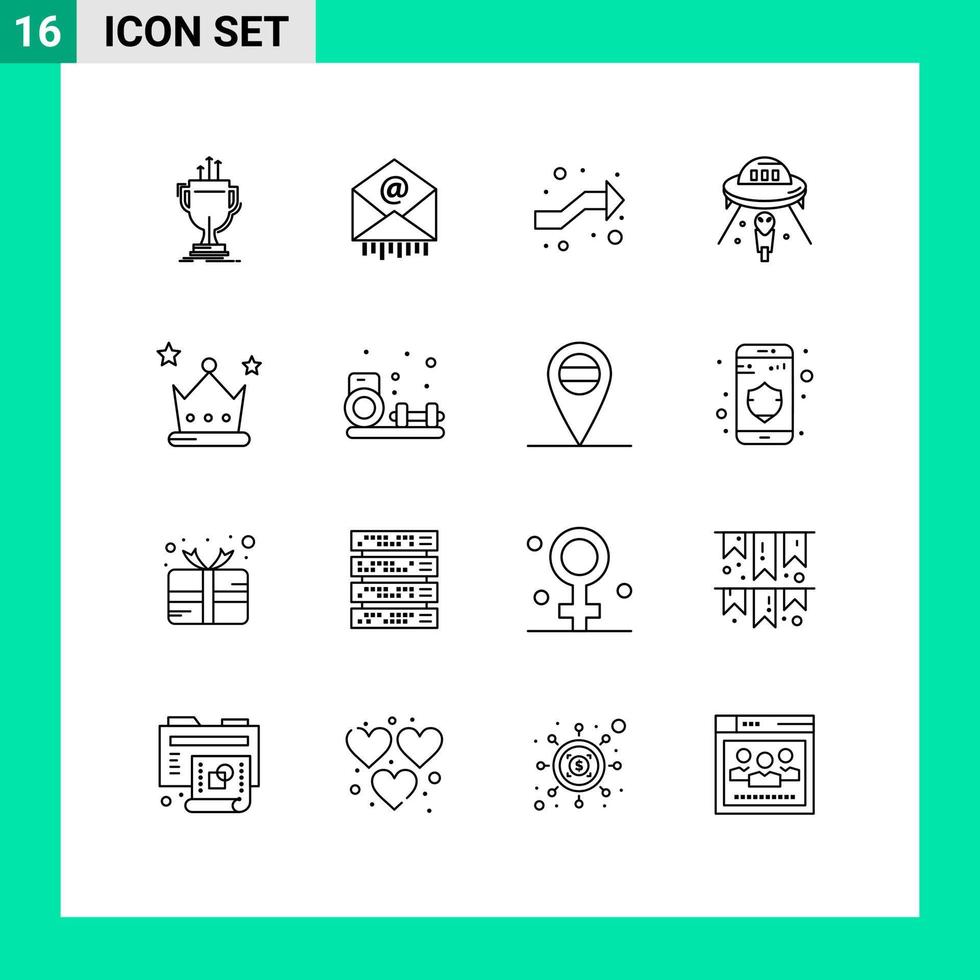 Modern Set of 16 Outlines and symbols such as mars ufo business space right Editable Vector Design Elements