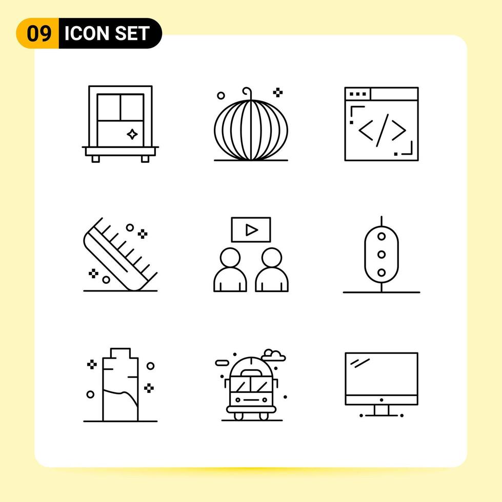 9 Creative Icons for Modern website design and responsive mobile apps. 9 Outline Symbols Signs on White Background. 9 Icon Pack. vector